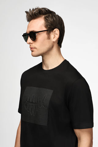  Siyah Bisiklet Yaka Regular Fit Pamuk Bask?l? Ti?ört-Ki??l?