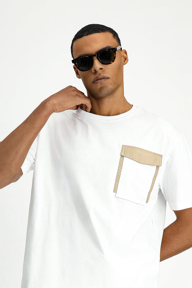 Beyaz Bisiklet Yaka Regular Fit Pamuk Tişört