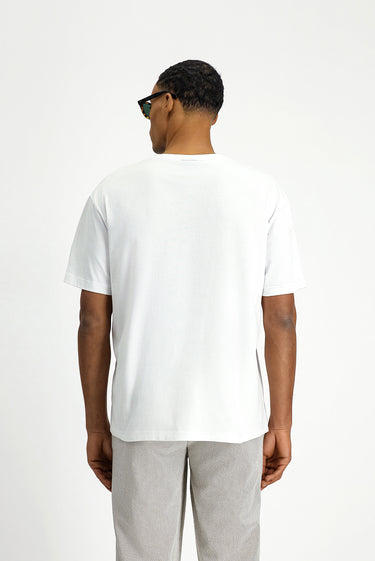 Beyaz Bisiklet Yaka Regular Fit Pamuk Tişört