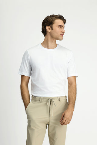  Beyaz Bisiklet Yaka Regular Fit Nakışlı Pamuk Tişört