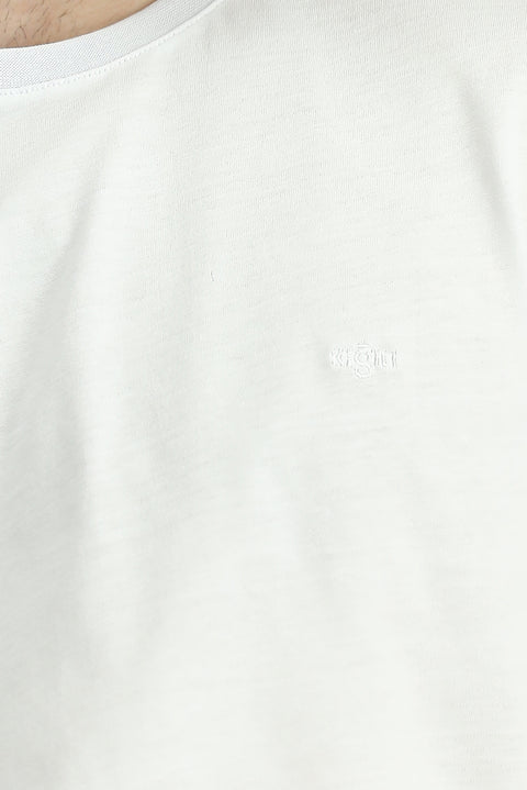 Beyaz Bisiklet Yaka Regular Fit Nakışlı Pamuk Tişört