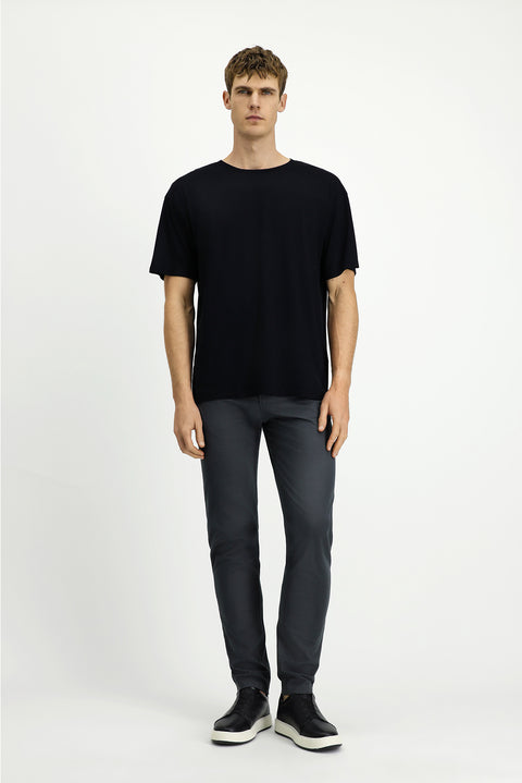 Siyah Bisiklet Yaka Oversize Desenli Modal Karışımlı Tişört