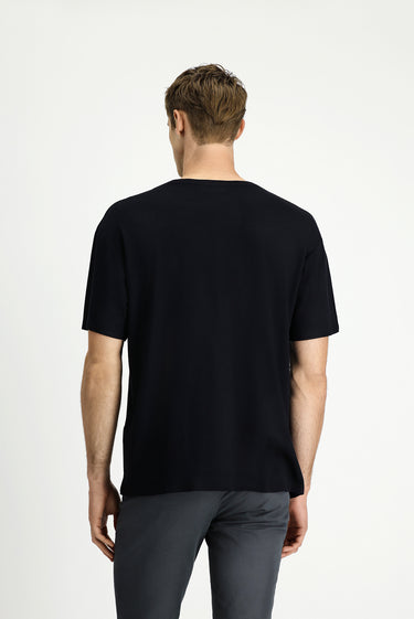  Siyah Bisiklet Yaka Oversize Desenli Modal Karışımlı Tişört