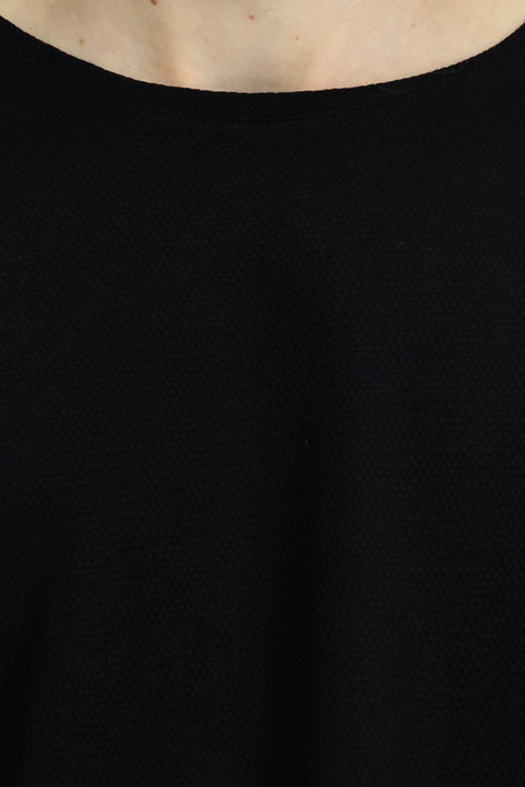 Siyah Bisiklet Yaka Oversize Desenli Modal Karışımlı Tişört