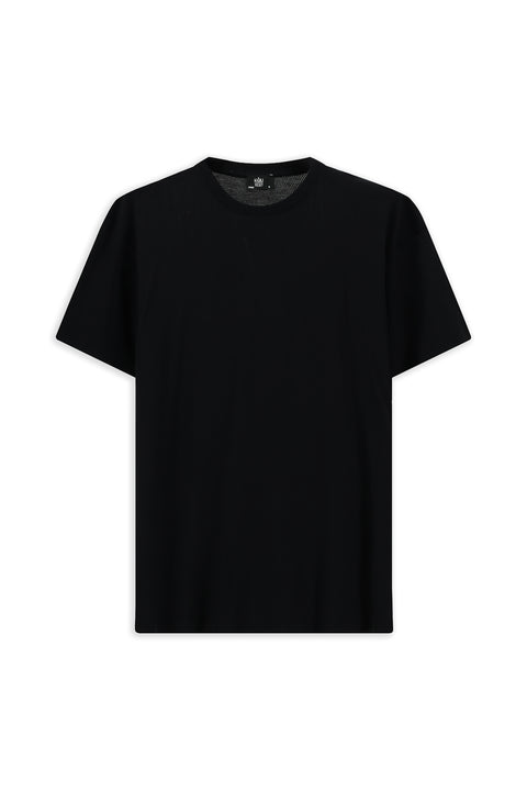 Siyah Bisiklet Yaka Oversize Desenli Modal Karışımlı Tişört