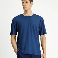 İndigo Bisiklet Yaka Oversize Desenli Modal Karışımlı Tişört