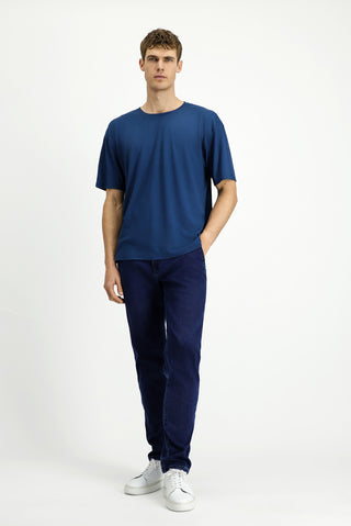  ?ndigo Bisiklet Yaka Oversize Desenli Modal Kar???ml? Ti?ört-Ki??l?