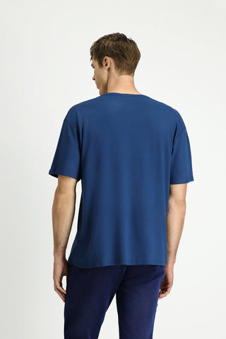  ?ndigo Bisiklet Yaka Oversize Desenli Modal Kar???ml? Ti?ört-Ki??l?