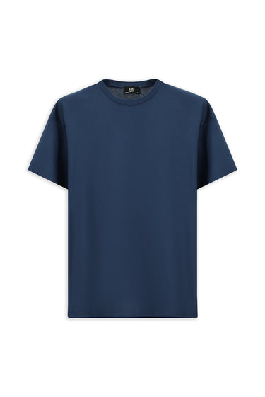 İndigo Bisiklet Yaka Oversize Desenli Modal Karışımlı Tişört