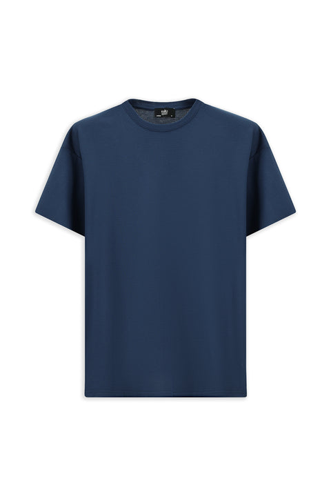 İndigo Bisiklet Yaka Oversize Desenli Modal Karışımlı Tişört