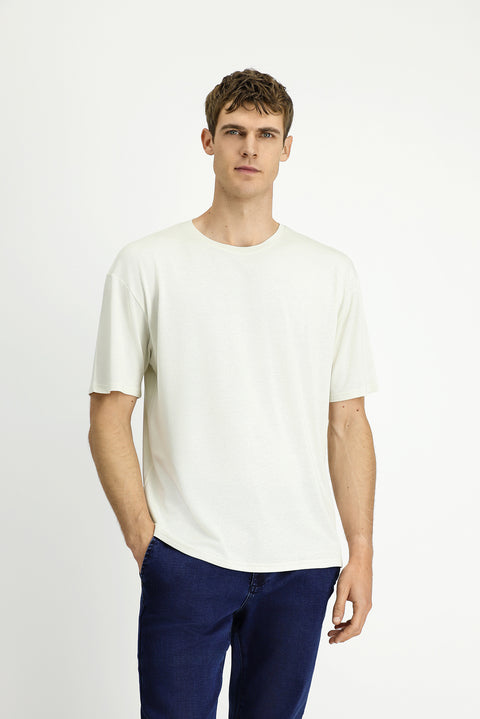 Taş Bisiklet Yaka Oversize Desenli Modal Karışımlı Tişört