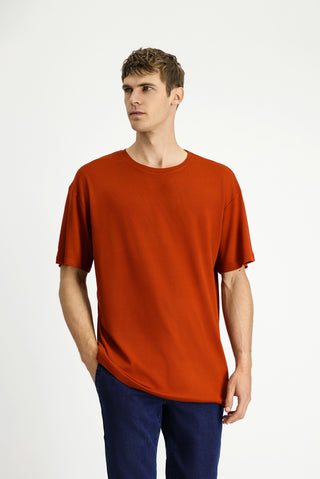  Kiremit Bisiklet Yaka Oversize Desenli Modal Kar???ml? Ti?ört-Ki??l?