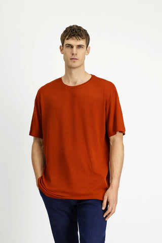  Kiremit Bisiklet Yaka Oversize Desenli Modal Kar???ml? Ti?ört-Ki??l?