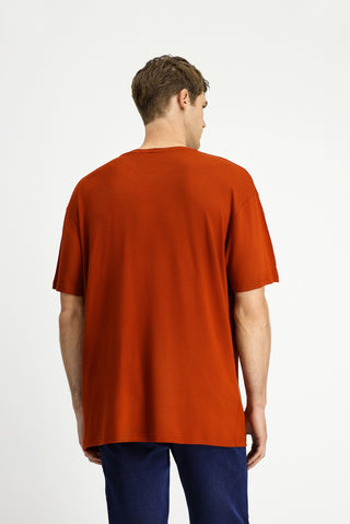  Kiremit Bisiklet Yaka Oversize Desenli Modal Kar???ml? Ti?ört-Ki??l?