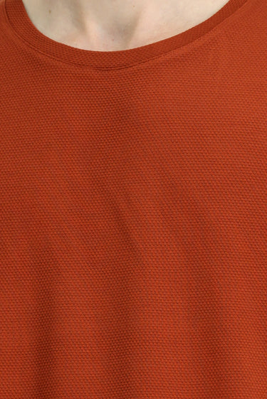 Kiremit Bisiklet Yaka Oversize Desenli Modal Karışımlı Tişört