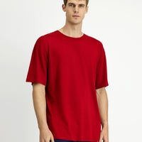 Bayrak Kırmızı Bisiklet Yaka Oversize Desenli Modal Karışımlı Tişört