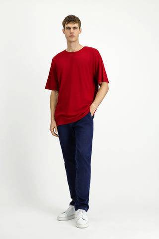  Bayrak Kırmızı Bisiklet Yaka Oversize Desenli Modal Karışımlı Tişört