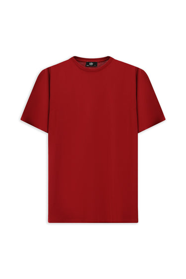 Bayrak Kırmızı Bisiklet Yaka Oversize Desenli Modal Karışımlı Tişört