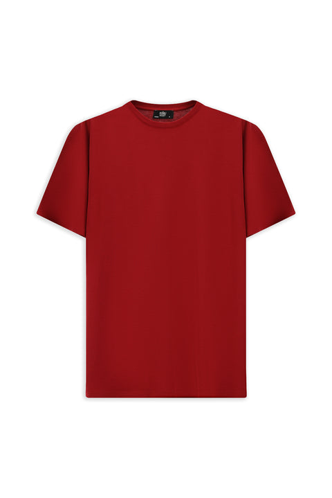 Bayrak Kırmızı Bisiklet Yaka Oversize Desenli Modal Karışımlı Tişört