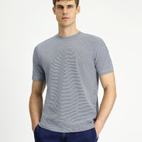 İndigo Bisiklet Yaka Regular Fit Çizgili Merserize Pamuk Tişört