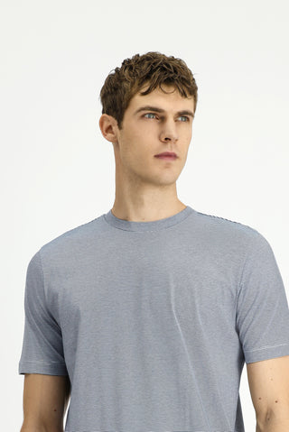  İndigo Bisiklet Yaka Regular Fit Çizgili Merserize Pamuk Tişört