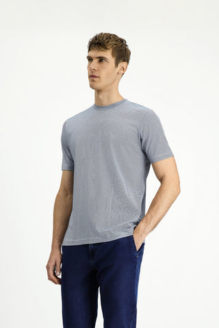  İndigo Bisiklet Yaka Regular Fit Çizgili Merserize Pamuk Tişört