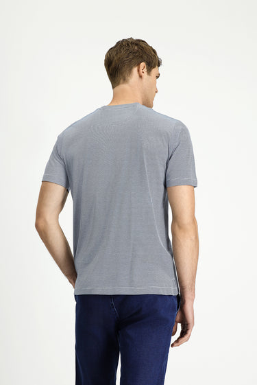 İndigo Bisiklet Yaka Regular Fit Çizgili Merserize Pamuk Tişört