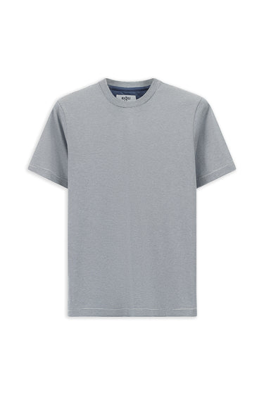 İndigo Bisiklet Yaka Regular Fit Çizgili Merserize Pamuk Tişört