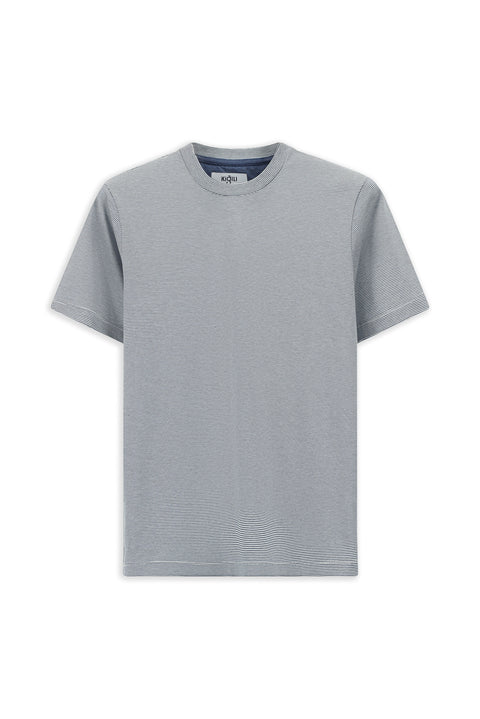 İndigo Bisiklet Yaka Regular Fit Çizgili Merserize Pamuk Tişört