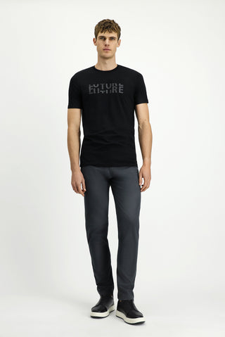  Siyah Bisiklet Yaka Regular Fit Pamuk Bask?l? Ti?ört-Ki??l?