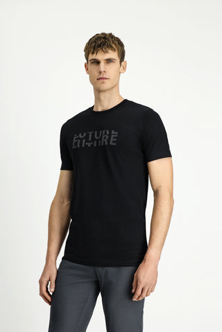  Siyah Bisiklet Yaka Regular Fit Pamuk Bask?l? Ti?ört-Ki??l?