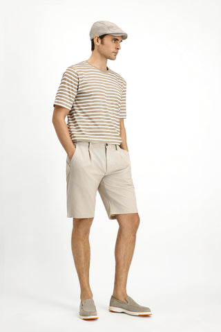  Koyu Bej Bisiklet Yaka Slim Fit Dar Kesim Pamuk Çizgili Ti?ört-Ki??l?