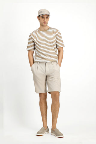  Koyu Bej Bisiklet Yaka Slim Fit Dar Kesim Pamuk Çizgili Ti?ört-Ki??l?