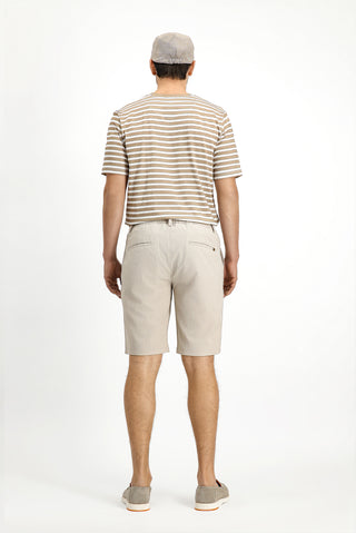  Koyu Bej Bisiklet Yaka Slim Fit Dar Kesim Pamuk Çizgili Ti?ört-Ki??l?