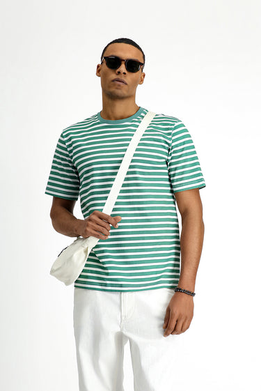  Nefti Bisiklet Yaka Slim Fit Dar Kesim Pamuk Çizgili Tişört