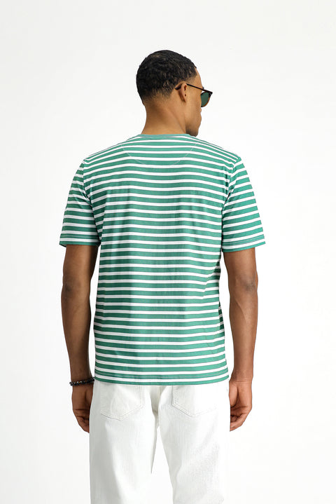 Nefti Bisiklet Yaka Slim Fit Dar Kesim Pamuk Çizgili Tişört