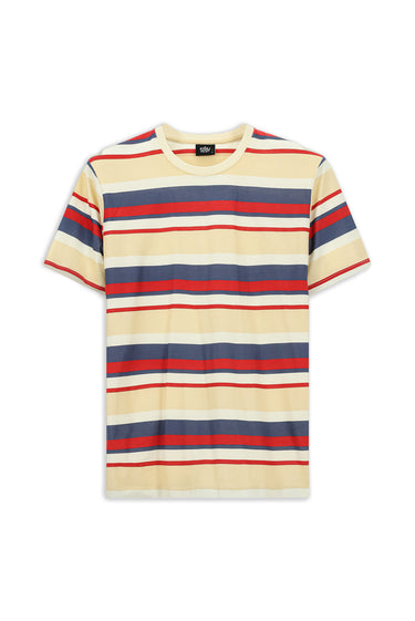 Bayrak Kırmızı Bisiklet Yaka Regular Fit Pamuk Çizgili Tişört