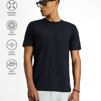 Siyah Techno-Line Bisiklet Yaka Slim Fit Dar Kesim Baskılı Likralı Süprem Tişört