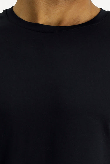 Siyah Techno-Line Bisiklet Yaka Slim Fit Dar Kesim Baskılı Likralı Süprem Tişört