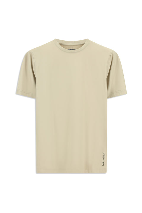 Açık Bej Techno-Line Bisiklet Yaka Slim Fit Dar Kesim Baskılı Likralı Süprem Tişört