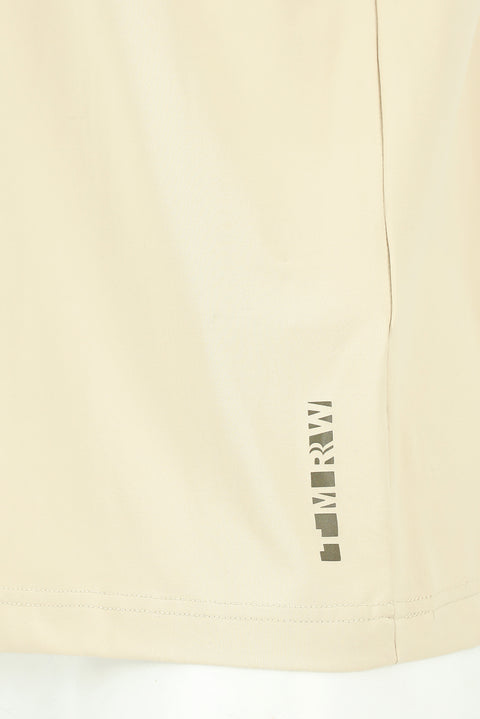 Açık Bej Techno-Line Bisiklet Yaka Slim Fit Dar Kesim Baskılı Likralı Süprem Tişört