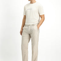 Ekru Bisiklet Yaka Slim Fit Dar Kesim Pamuklu Baskılı Tişört