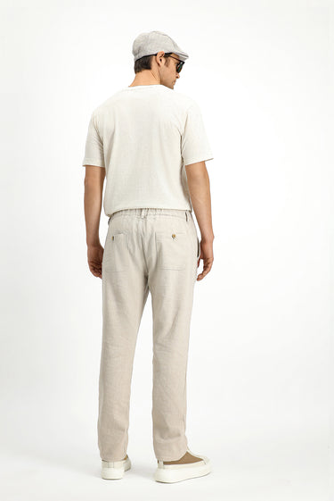 Ekru Bisiklet Yaka Slim Fit Dar Kesim Pamuklu Baskılı Tişört