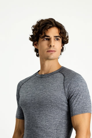  Orta Gri Melanj Bisiklet Yaka Slim Fit Dar Kesim Spor Tişört