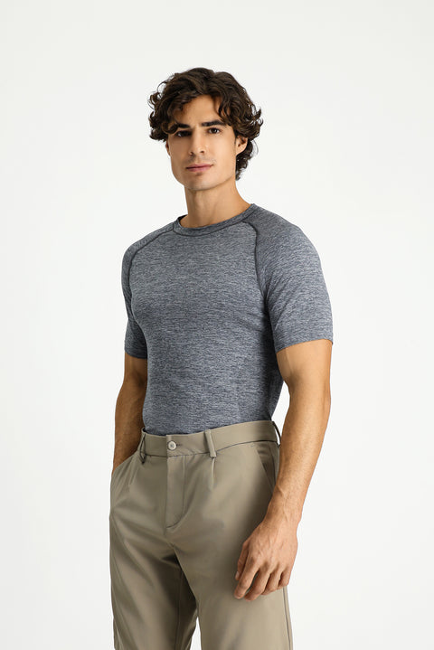 Orta Gri Melanj Bisiklet Yaka Slim Fit Dar Kesim Spor Tişört