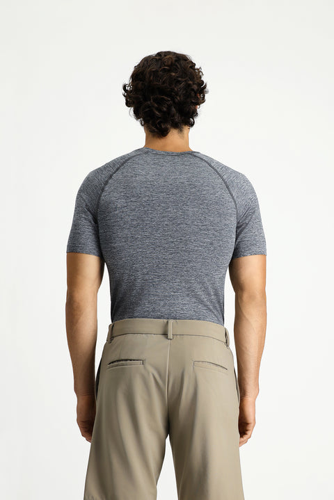 Orta Gri Melanj Bisiklet Yaka Slim Fit Dar Kesim Spor Tişört