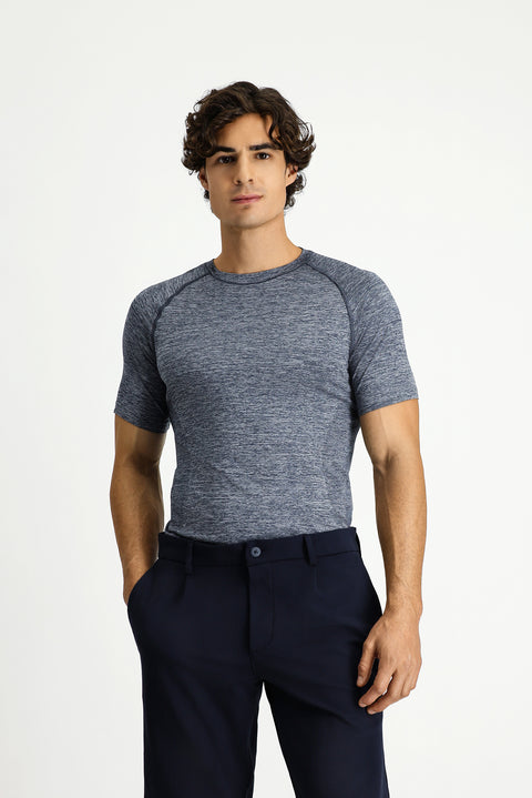 Orta Lacivert Bisiklet Yaka Slim Fit Dar Kesim Spor Tişört