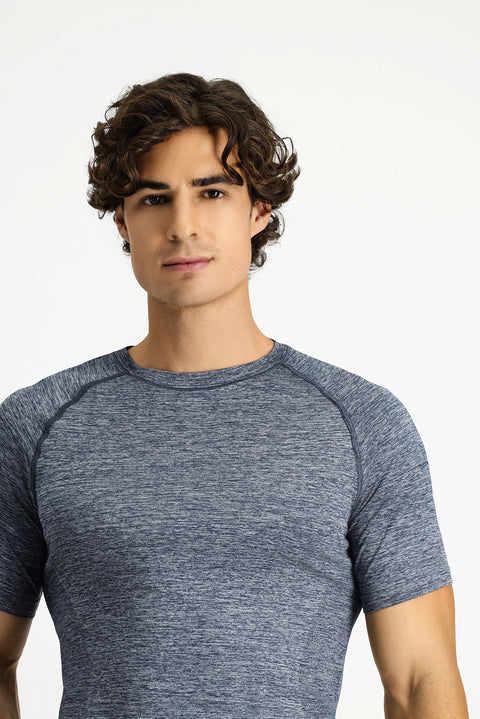 Orta Lacivert Bisiklet Yaka Slim Fit Dar Kesim Spor Tişört