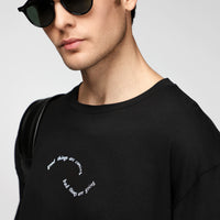 Siyah Bisiklet Yaka Slim Fit Dar Kesim Baskılı Pamuklu Tişört