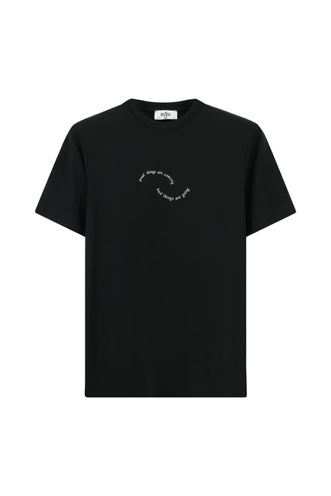 Black Crew Neck Slim Fit Printed Cotton T-Shirt